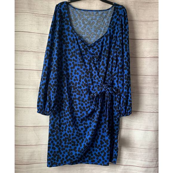 Ava & Viv Blue with Black Polka Dot Dress Balloon Sleeves Knee Length 1X - Picture 1 of 15
